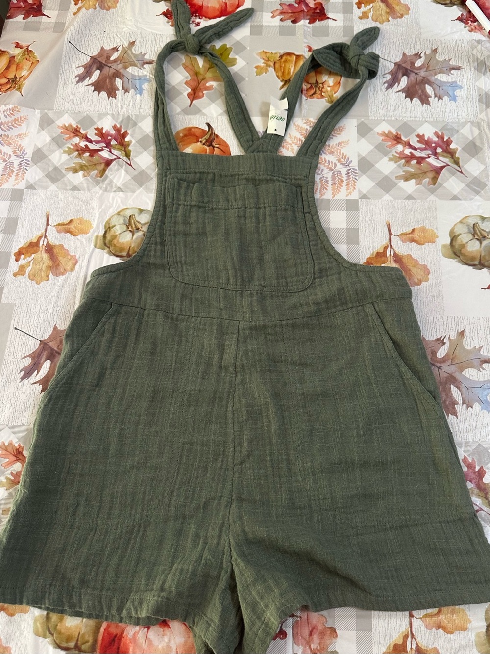 Aerie NWT Olive Green Cotton Gauze Overall Romper Shortalls XXS